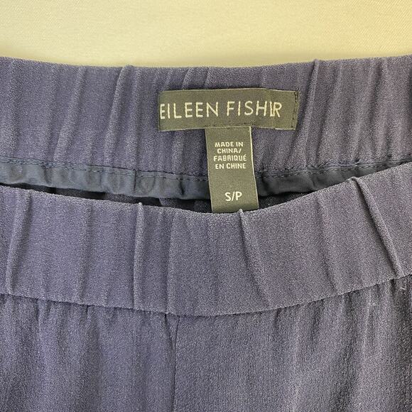 Eileen Fisher Pants Navy Blue Crepe Pull On Tapered Relaxed 100% Silk Size S/P - Picture 6 of 10